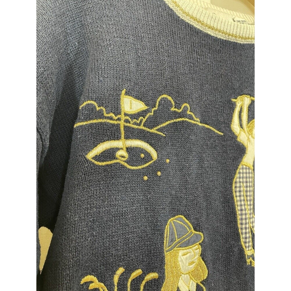 Vtg Par Four Golf Sweater Golfer Embroidered Navy Old Money Ugly Sweater Navy OS - Picture 12 of 14
